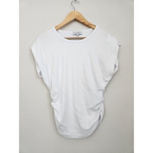 Michael Stars White Ruched Ribbed Cap Sleeve Top | Size L